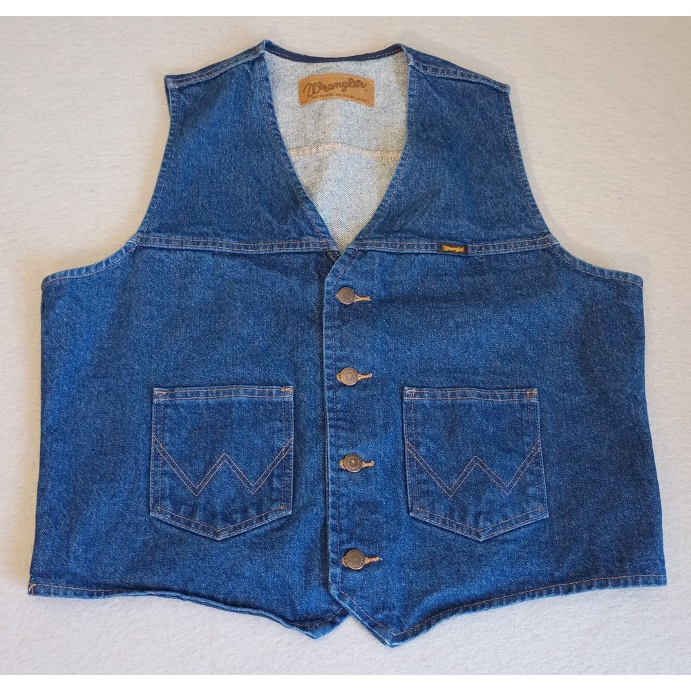 Vintage Wrangler Men's Cowboy Cut Vest Size L/XL Heavy Denim Made in USA